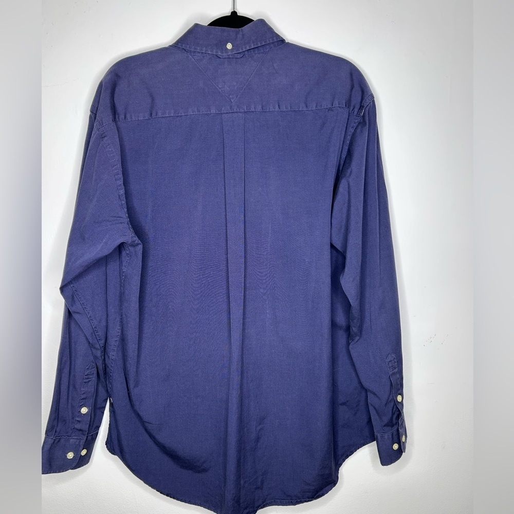 Tommy Hilfiger Cotton Shirt Large Blue Long Sleeve Button Up 80s 2 Ply Adult - Picture 7 of 9